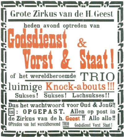 'Grote Zirkus van de H. Geest' uit Van Ostaijen's Bezette Stad (1921). H.J.M.F. Lodewick, W.A.M. de Moor en K. Nieuwenhuijzen, Ik probeer mijn pen... Amsterdam 1979, p. 131