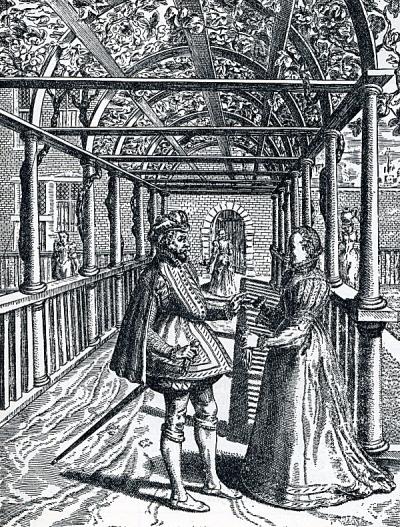 Een illustratie bij de gedichten van Jan van der Noot toont twee geliefden in een renaissancistisch prieel.  The Olympia epics of Jan van der Noot. Ed. C.A. Zaalberg. Assen, 1956, p. 53.