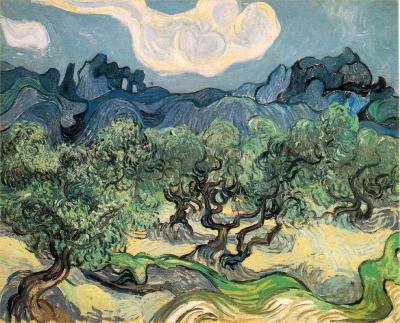 Vincent van Gogh, Olijfbomen met de Alpilles op de achtergrond. Saint-Rémy, juni 1889. Collectie Mrs. John Hay Whitney.  Collectie Mrs. John Hay Whitney