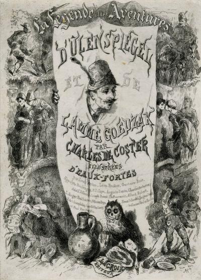 Titelpagina van Charles de Coster, La légende et les aventures héroiques, joyeuses et glorieuses d'Ulenspiegel et de Lamme Goedzak au pays de Flandres et ailleurs. Librairie Internationale, Parijs 1869.