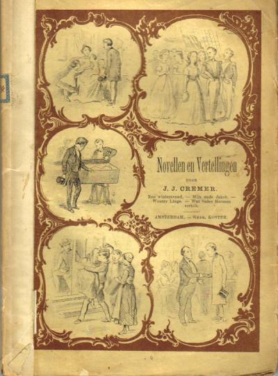 Omslag van een goedkope uitgave van Cremer’s Novellen en Vertellingen, met afbeeldingen van scènes uit het dagelijks leven.
