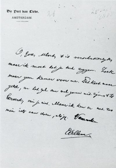 In 1888 verkeerde Kloos in een diepe crisis. Vanuit het café Die Port van Cleve stuurde hij een briefje aan zijn jonge vriend Albert Verwey.  De beweging van 80 p. 63