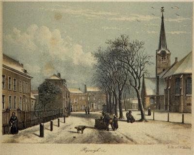 Links het huis in Rijswijk waar Tollens vanaf 1846 tot zijn dood leefde.  C.W. Mieling, litho Rijswijk ca. 1840-'50. In: Marita Mathijsen en Ruud Portier, Hendrik Tollens Cz. 1780-1856. Rijswijk 2006, p. 15.