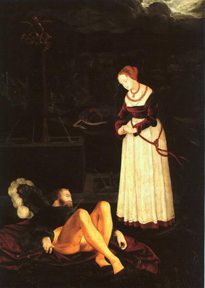 Thisbe ontdekt de stervende Pyramus. Schilderij van Baldung Grien uit ca. 1530.  Berlijn, Gemäldegalerie.