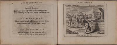 Een embleem met motto en subscriptio in drie talen, uit Hoofts Emblemata amatoria.  Hooft, Emblemata amatoria, 21 Touwde deuntjen, editie Porteman 118-119, met alle onderschriften (DBNL: http://www.dbnl.org/tekst/hoof001embl01/hoof001embl01_026.htm)