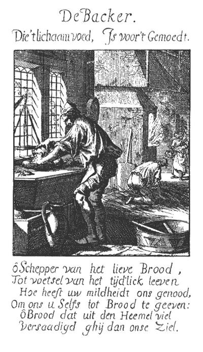 De meest gereproduceerde illustratie uit Luykens Spiegel van het menselijk bedrijf (1694): de bakker.  http://www.janluyken.com/