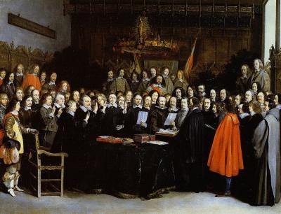 Op 15 mei 1648 kwam er met de Vrede van Munster een einde aan de Tachtigjarige Oorlog  1648. Vrede van Munster. Feite en verbeelding. Red. J. Dane e.a. Zwolle, Waanders, [1998], p. 11
