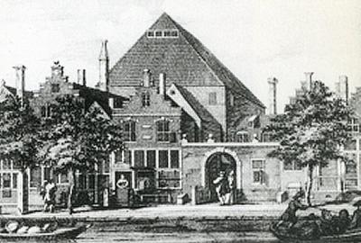 Het houten gebouw van de Nederduytsche Academie, aan de Amsterdamse Keizersgracht, tussen de Runstraat en de Berenstraat.  P.C. Hooft, Warenar. Geld en liefde in de Gouden Eeuw. Ed. Lia van Gemert en Marijke Meijer Drees. Amsterdam, Amsterdam University Press, 2002, 2004. Tekst in Context 6, p. 9. Collectie Universiteitsbibliotheek Amsterdam.