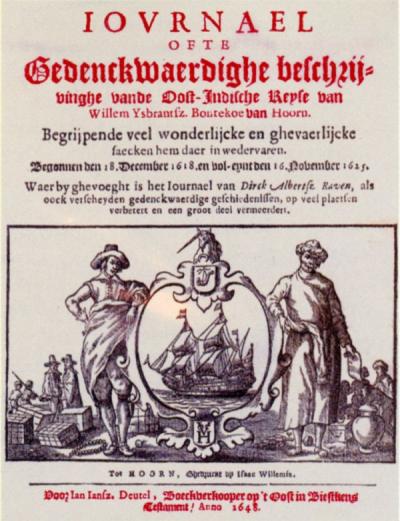 Op de titelpagina van de tweede druk van Bontekoes Iovrnael komen behalve zijn schip ook verwijzingen voor naar de stad Hoorn, en een Hollandse en een Aziatische koopman.  K. Bostoen et al., Verhalen over verre landen. Reizen op papier 1600-1800. 2001, p. 29.