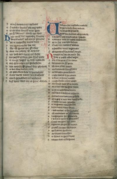 Bij fragment 1: Willem die Madocke maecte, proloog 'Van den vos Reynaerde' - Münster ULB Cod59 102r