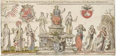 Gedrukte uitnodiging voor andere rederijkerskamers door de Antwerpse Violieren, voor de Landjuweel 1561. 