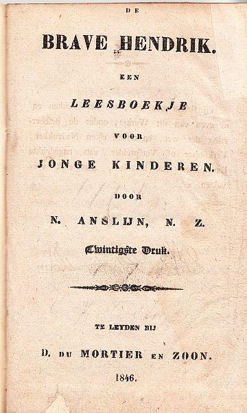 Titelpagina van "De brave Hendrik" (°1810) door Nicolaas Anslijn. D. du Mortier en Zoon, 20ste druk (1846). 