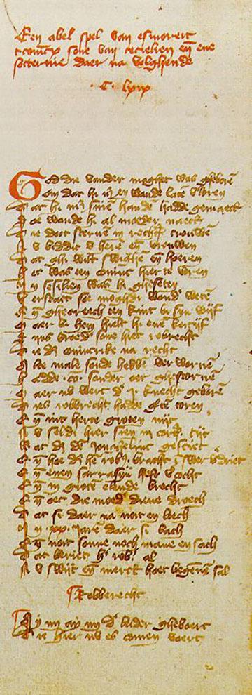 Opschrift boven de Esmoreit in het handschrift-Van Hulthem.  Hs. Brussel, Koninklijke Bibliotheek van België, 15.589-623, f. 170v.