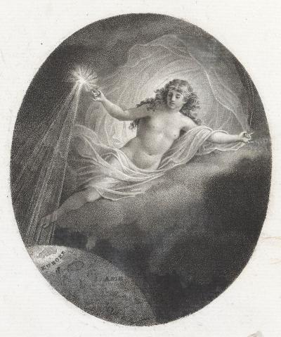 De genius der Verlichting (1795). Gravure door L. Claessens naar J. Kuyper.