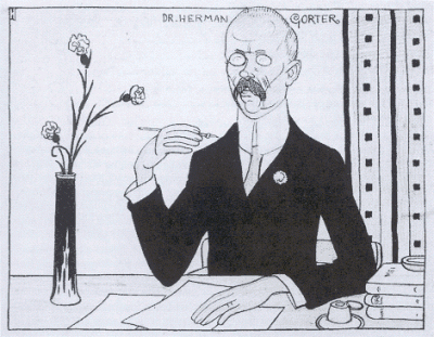 Spotprent op Herman Gorter in De Notenkraker van 24 mei 1913. Door Albert Hahn.