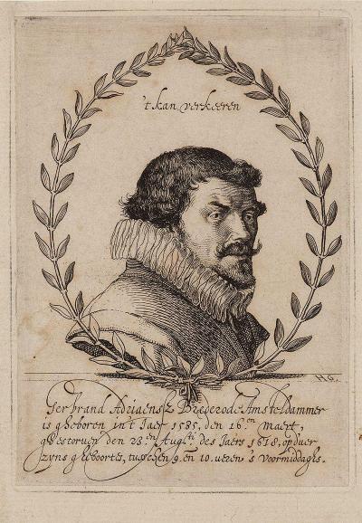 Portret van Gerbrand Adriaensz. Bredero. Reproductie naar gravure. 