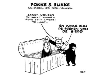 Cartoon Fokke en Sukke beheren de bibliotheek