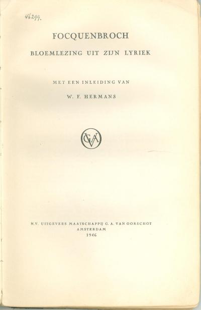 Titelblad van Willem G. van Focquenbroch, "Bloemlezing uit zijn lyriek"