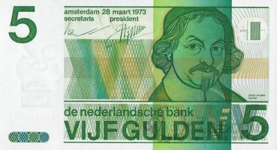 Bankbiljet van vijf gulden met portret van Vondel