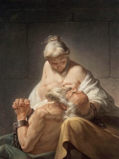 Schilderij Jean-Jacques Bachelier, La Charité romaine ou Cimon dans la prison allaitée par sa fille (1763-1764)