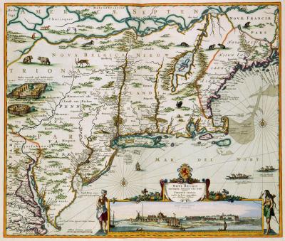 Kaart van New Netherland door Nicolaes Visscher II, vervaardigd in ca. 1684