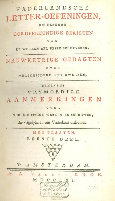 Vaderlandsche Letter-oefeningen, 1761