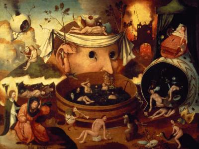 Een navolger van Hieronymus Bosch gebruikte het verhaal van Tondalus als inspiratie voor een schilderij. Linksonder is een lijdende Tondalus te zien, samen met de engel. Madrid, Museo Lázaro Galdiano.