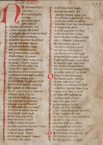 De openingspagina van het verhaal van sint Brandaan (‘Van sente Brandane’) in het Comburgse handschrift