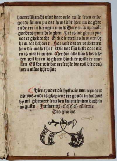 Colofon van Reynaert (KB, nationale bibliotheek van Nederland)