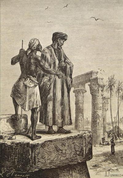 Negentiende-eeuwse afbeelding van Ibn Battuta op reis door Egypte.