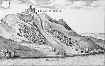 De Drachenfels in het midden van de 17e eeuw, Matthäus Merian de Oude