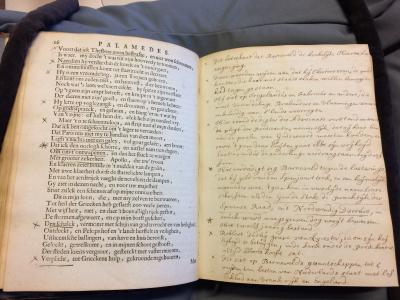 Lezersaantekeningen in een Palamedes-exemplaar uit 1652, O80-933-2, Universiteit van Amsterdam