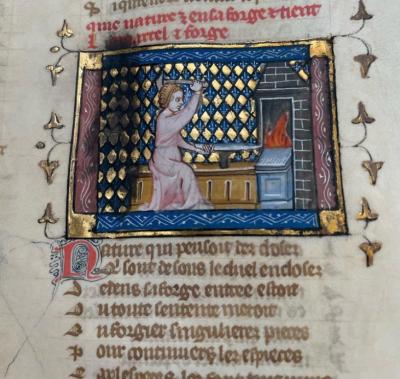 Illustratie uit Roman de la Rose, Parijs, ca 1370, collectie Huis van het Boek, MS 10 B 29.