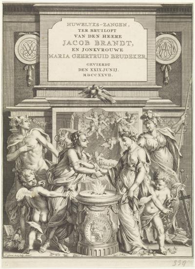 Allegorie op de huwelijksverbintenis tussen Jacob Brandt en Maria Beudeker, Jan Goeree, 1727