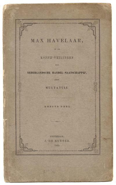 Omslag van de eerste druk van Max Havelaar door Multatuli, Amsterdam: J. de Ruyter 1860