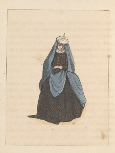 Van Elisabeth Hoofman is geen portret bekend. Deze illustratie toont een doopsgezinde 17e-eeuwse vrouw uit Nederlandsche vrouwen. Een boekje voor meisjes (1855). 