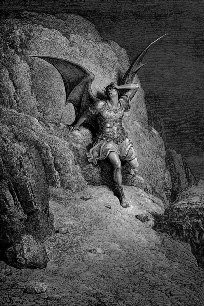 Gravure van Gustave Doré van Satan als gevallen engel