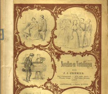 Omslag van een goedkope uitgave van Cremer’s Novellen en Vertellingen, met afbeeldingen van scènes uit het dagelijks leven.