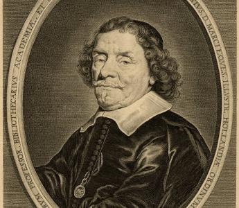 Portret van Heinsius door J. Merck en J. Suijderhoff, met een lovend onderschrift van een collega-geleerde: Hugo de Groot.  http://www.dbnl.org/auteurs/beeld.php?id=hein001; collectie DNL