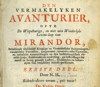 Titelpagina van Den vermakelyken avanturier, in de vijfde druk uit 1722  http://www.dbnl.org/tekst/hein008denv01_01/index.htm