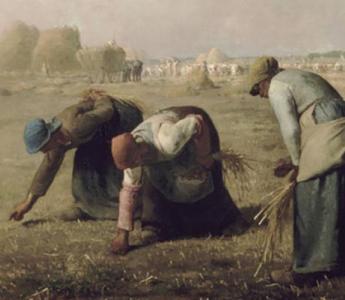 Schilderij van Jean Francois Millet, De arenleesters, 1857