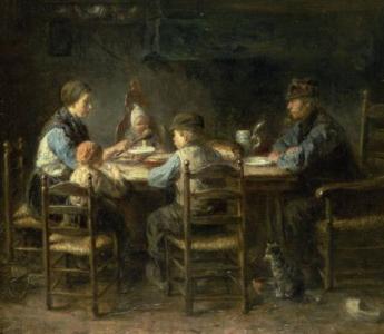 schilderij Jozef Israëls, Boerengezin aan de maaltijd, 1882