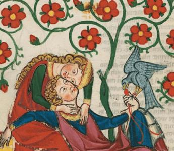 Lovebirds in the 14th-century Codex Manesse (Cod. Pal. germ. 848, f. 249v). Universitätsbibliothek Heidelberg, CC BY-SA