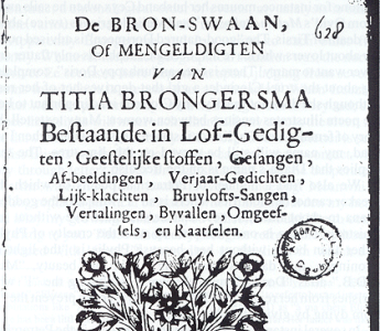 Titelpagina van De Bron-swaan van Titia Brongersma (C. Pieman, Groningen, 1686)