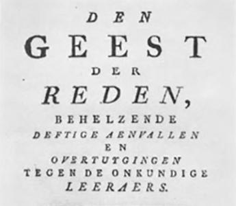 Titelblad van het werk dat Jozef de Wolf in diskrediet zou brengen: Den geest der reden.