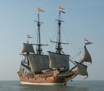 foto van reconstructie van schip de Batavia