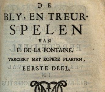 Titelpagina van De bly, en treurspelen van Francis de la Fontaine.