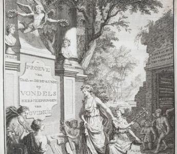 Titelpagina van Proeve van taal- en dichtkunde in vrijmoedige aanmerkingen op Vondels vertaalde herscheppingen van Ovidius