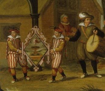 Detail uit anoniem schilderij met de intrede van de Dordtse rederijkerskamer De Fonteynisten voor de rederijkerswedstrijd in Vlaardingen in 1616. 