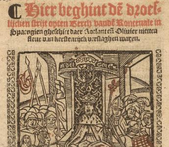 Voorpagina van Den droefliken strijt van Roncevale. 